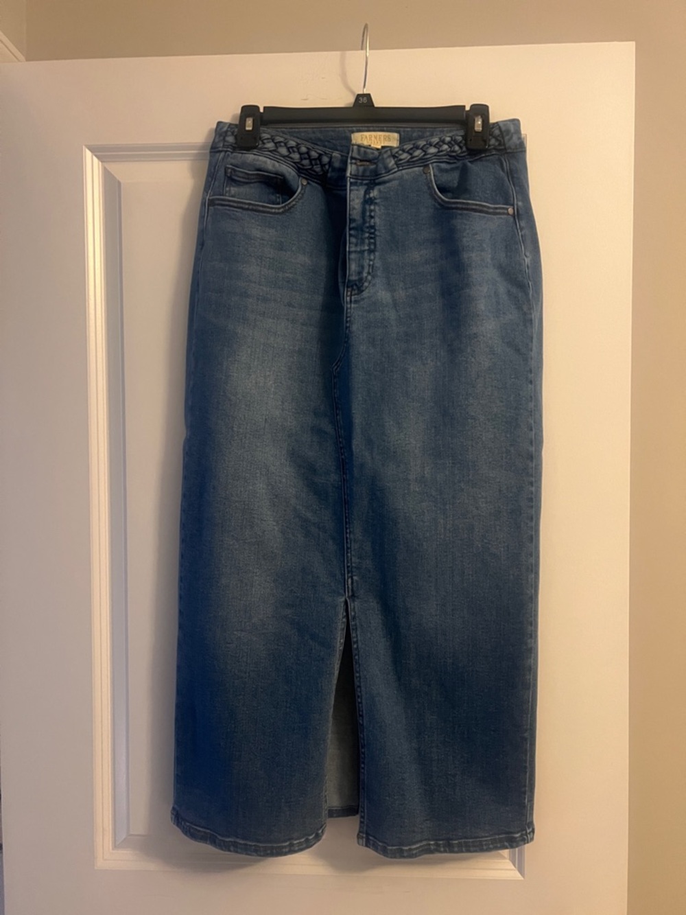 Classic Dark Blue Denim Maxi Skirt with Front Slit